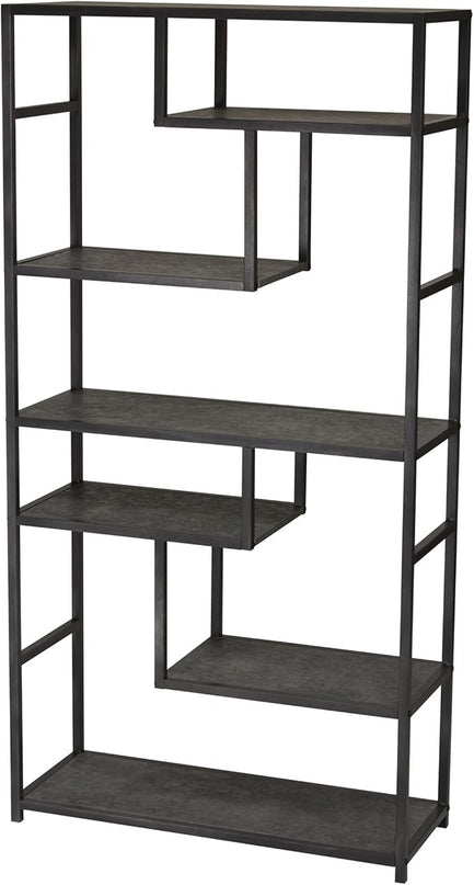 Household Essentials 8090-1 Tall Open Bookcase | Geometric Storage Shelves | Faux Slate Concrete - LeafyLoom