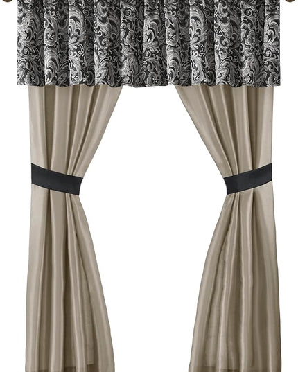Madison Park Essentials Brystol 24 Piece Room in a Bag Faux Silk Comforter Jacquard Paisley Design Matching Curtains Down Alternative All Season Bedding-Set, Queen(90 in x 90 in), Black 24 Piece - LeafyLoom