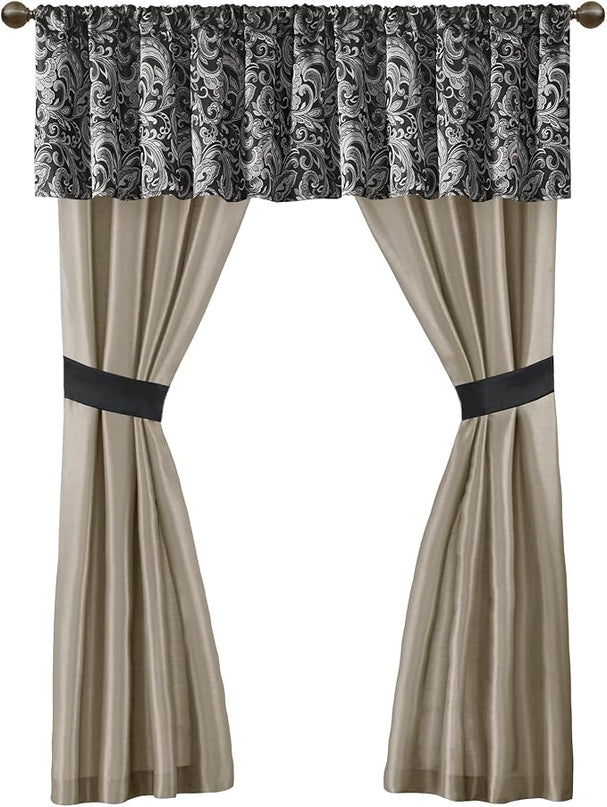 Madison Park Essentials Brystol 24 Piece Room in a Bag Faux Silk Comforter Jacquard Paisley Design Matching Curtains Down Alternative All Season Bedding-Set, Queen(90 in x 90 in), Black 24 Piece - LeafyLoom