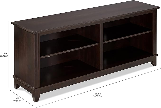 ROCKPOINT 58inch TV Stand Media Console for TV’s up to 65 Inches, Home Living Room Storage Console, Entertainment Center with 4 Open Storage Shelves, Modern TV Console Table (Mahogany Brown) - LeafyLoom