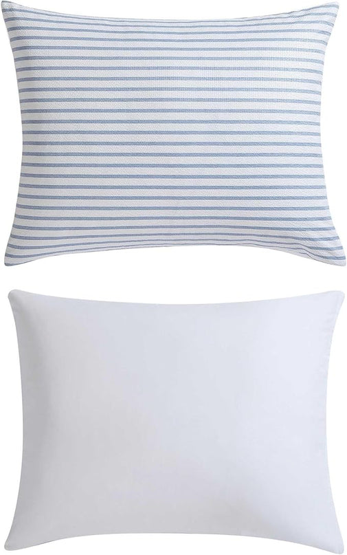 Nautica - Twin Comforter Set, Luxuriously Soft Seersucker Textured Bedding with Matching Sham, Wrinkle-Free Striped Home Decor, Dorm Room Essentials (Windsor Blue, Twin) - LeafyLoom