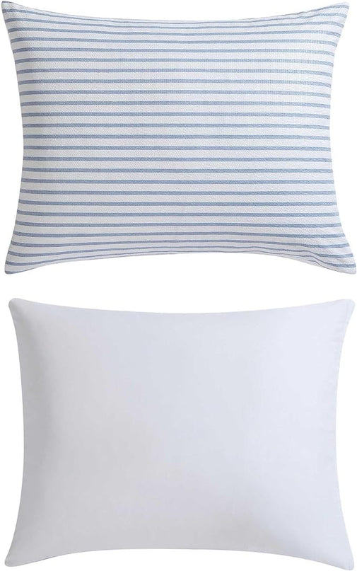 Nautica - King Comforter Set, Luxuriously Soft Seersucker Textured Bedding with Matching Shams, Wrinkle-Free Striped Home Decor (Windsor Blue, King) - LeafyLoom