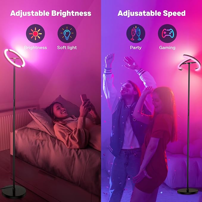 Upgraded RGBCW Floor Lamp, Bright Color Changing RGB Standing Lamp, Modern Stepless Dimmable LED Tall Lamp with Remote Control, 20W 3000-6000K Floor Lamps for Living Room, Bedroom, Office - LeafyLoom