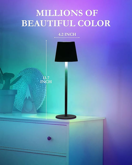 2-Pack 5200mAh RGB Cordless Table Lamp, RGB 8 Modes & Touch Control Rechargeable Battery Desk Lamp, IP54 Waterproof Battery Operated Lamp for Bedroom/Outdoor/Restaurant/Camping/Bars (Black) - LeafyLoom