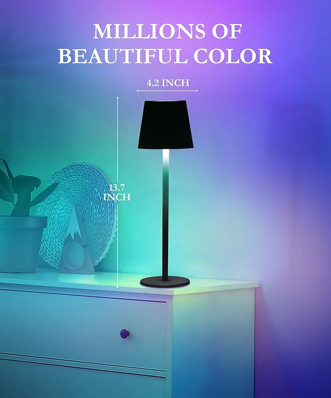2-Pack 5200mAh RGB Cordless Table Lamp, RGB 8 Modes & Touch Control Rechargeable Battery Desk Lamp, IP54 Waterproof Battery Operated Lamp for Bedroom/Outdoor/Restaurant/Camping/Bars (Black) - LeafyLoom