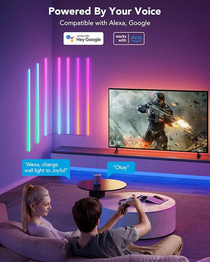 Govee Glide RGBIC Wall Lights, Music Wall Lights Works with Alexa and Google Assistant, Smart LED Light Bars for Bedroom, Living Room, Gaming Room, Party, Music Sync, 7 Panels Set (2 Sections/Panel) Govee