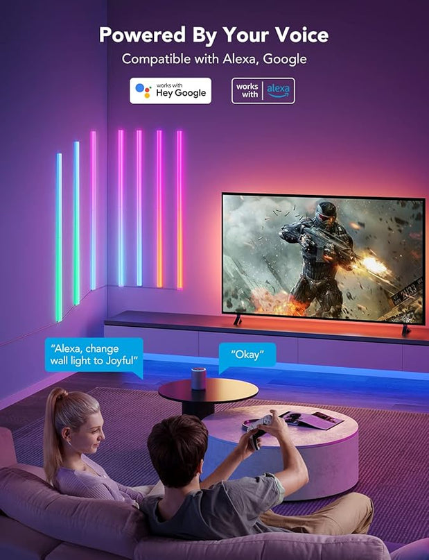 Govee Glide RGBIC Wall Lights, Music Wall Lights Works with Alexa and Google Assistant, Smart LED Light Bars for Bedroom, Living Room, Gaming Room, Party, Music Sync, 7 Panels Set (2 Sections/Panel) Govee