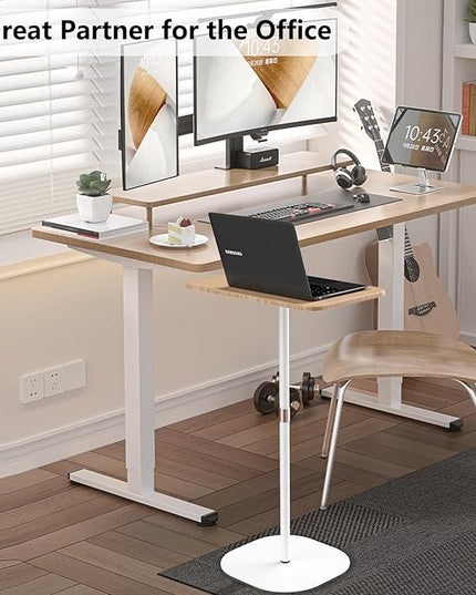 Portable Laptop Floor Stand, Bedside/Sofa Table with Height Adjustable 18''~47'', Stylish Movable Workstation Floor Standing Desk for Office, Meeting Room, living room Easy Assembly, White - LeafyLoom