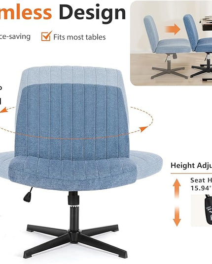Sweetcrispy Office Chair No Wheels - Armless Desk Chair No Wheels Cross Legged Office Chair Wide Swivel Home Office Desk Chairs - LeafyLoom
