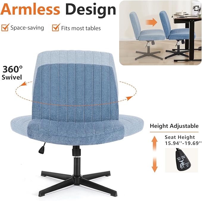 Sweetcrispy Office Chair No Wheels - Armless Desk Chair No Wheels Cross Legged Office Chair Wide Swivel Home Office Desk Chairs - LeafyLoom
