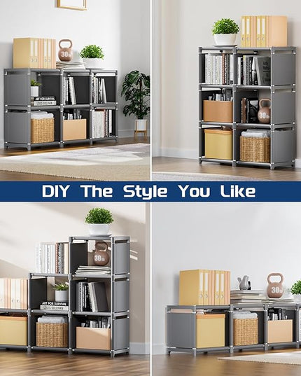 Mavivegue Book Shelf, 6 Cube Storage Organizer, DIY Bookcase, Metal Cube Bookshelf,Tall Book case for Bedroom, Living Room,Office,Closet Storage Organizer, Grey Cubicle Storage Rack - LeafyLoom
