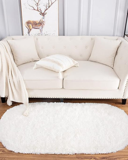 Noahas Ultra Soft Fluffy Bedroom Rugs 2.6' X 5.3',Cream White Rugs for Bedroom,Cute Rugs for Dorm Room,Kids Room Carpet,Modern Shaggy Area Rugs Home Decor - LeafyLoom