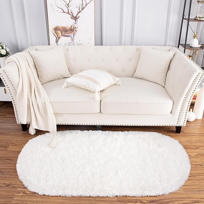 Noahas Ultra Soft Fluffy Bedroom Rugs 2.6' X 5.3',Cream White Rugs for Bedroom,Cute Rugs for Dorm Room,Kids Room Carpet,Modern Shaggy Area Rugs Home Decor - LeafyLoom
