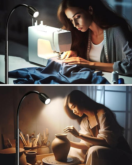 Brightown LED Floor Lamp - Shrinkable Spotlights Adjustable Slim Lighting with Flexible Goose Necks, Standing Lamp for Reading Handicraft Standing Lights, Work On Lights - LeafyLoom