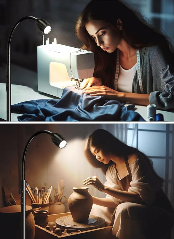 Brightown LED Floor Lamp - Shrinkable Spotlights Adjustable Slim Lighting with Flexible Goose Necks, Standing Lamp for Reading Handicraft Standing Lights, Work On Lights - LeafyLoom