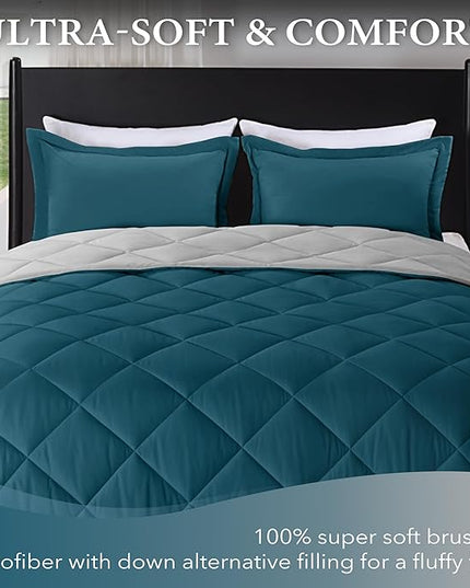 downluxe Twin Comforter Set - Green and Grey Twin Comforter, Soft Bedding Sets for All Seasons -2 Pieces - 1 Comforter (66"x92") and 1 Pillow Sham(20"x26") - LeafyLoom