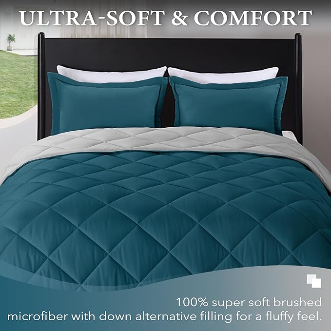 downluxe Twin Comforter Set - Green and Grey Twin Comforter, Soft Bedding Sets for All Seasons -2 Pieces - 1 Comforter (66"x92") and 1 Pillow Sham(20"x26") - LeafyLoom