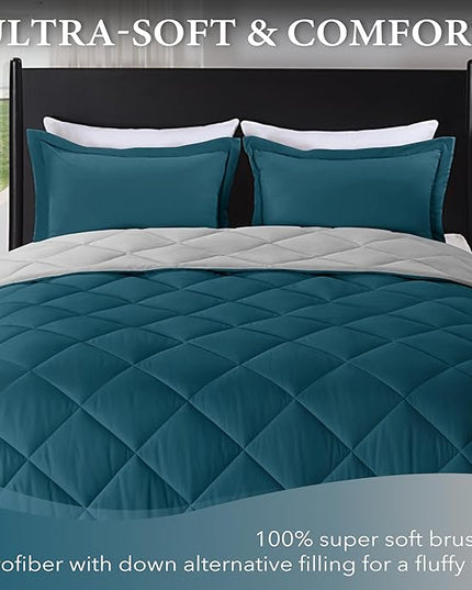 downluxe Queen Comforter Set - Green and Grey Queen Comforter, Soft Bedding Sets for All Seasons -3 Pieces - 1 Comforter (88"x92") and 2 Pillow Shams(20"x26") - LeafyLoom