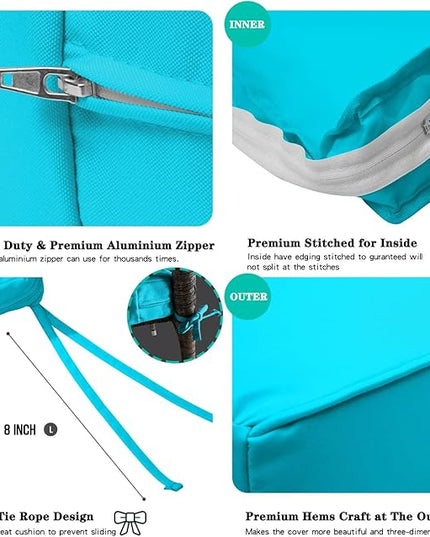 ClawsCover 3Pack Outdoor Seat Cushions Replacement Covers Fit for 4 Pieces Wicker Rattan Furniture Patio Conversation Set Loveseat Chair,38x19x2,19x19x2,Turquoise-Large (Include Cover Only) - LeafyLoom