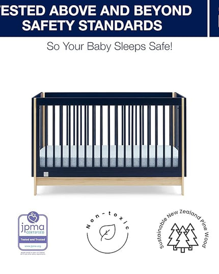 Delta Children babyGap Tate 4-in-1 Convertible Crib + Brannan Bear Bookcase with Bins + Brannan Bear Wall Shelf with 4 Hooks, Navy/Natural (Bundle) - LeafyLoom