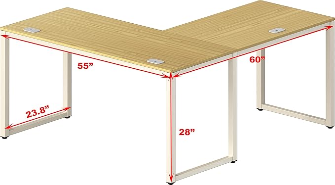 SHW Home Office 55"x60" Large L Shaped Corner Desk, Oak - LeafyLoom