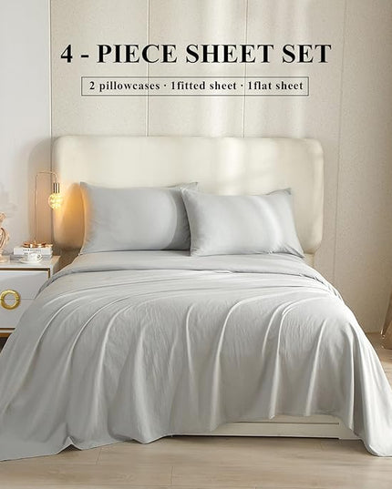 Luxury Soft King Size Sheet Set - Breathable & Cooling Sheets - Hotel Quality Bed Sheets King - Extra Soft - Deep Pockets 16 Inch - Easy Fit - 4 Piece Set - Wrinkle Free King Sheets,Light Grey - LeafyLoom