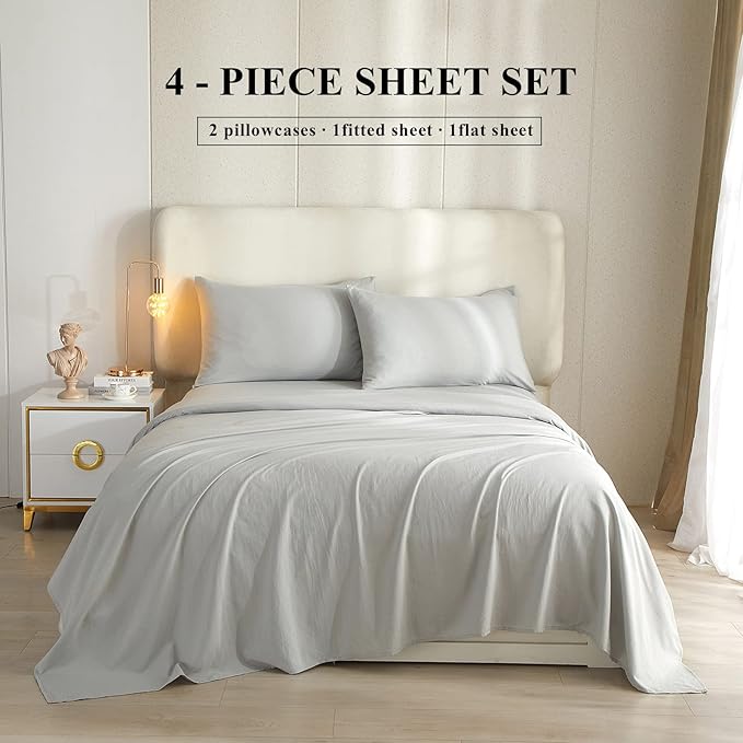 Luxury Soft King Size Sheet Set - Breathable & Cooling Sheets - Hotel Quality Bed Sheets King - Extra Soft - Deep Pockets 16 Inch - Easy Fit - 4 Piece Set - Wrinkle Free King Sheets,Light Grey - LeafyLoom