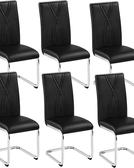 Yaheetech Dining Chairs Set of 6 Modern Dining Room Chairs Kitchen Chairs with Faux Leather Seat, Solid Legs and High Back for Dining Room, Kitchen, Black - LeafyLoom