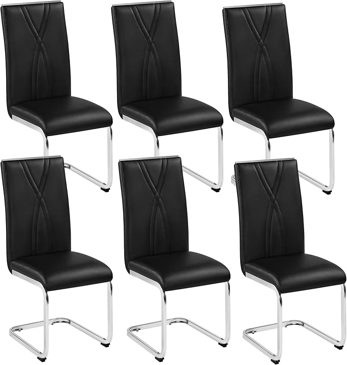 Yaheetech Dining Chairs Set of 6 Modern Dining Room Chairs Kitchen Chairs with Faux Leather Seat, Solid Legs and High Back for Dining Room, Kitchen, Black - LeafyLoom