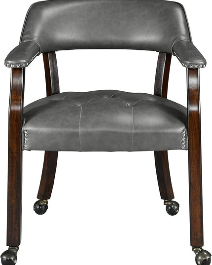 Dining Chairs with Casters and Arms, Rolling Dining Chairs with Wheels, Game Poker Table Chairs, Solid Wood Boss Caption's Chairs Office Desk Chairs, Espresso Legs & Dark Grey, XXY-1910-DG - LeafyLoom