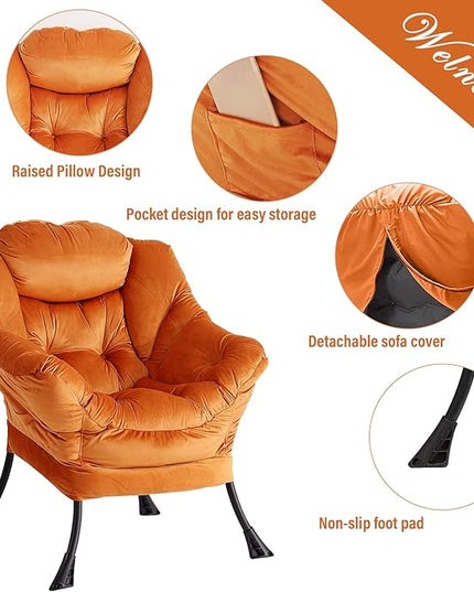 Welnow Lazy Chair with Ottoman, Modern Lounge Accent Chair with Armrests and a Side Pocket, Leisure Upholstered Sofa Chair Reading Chair with Footrest for Small Space, Corner Chair - LeafyLoom
