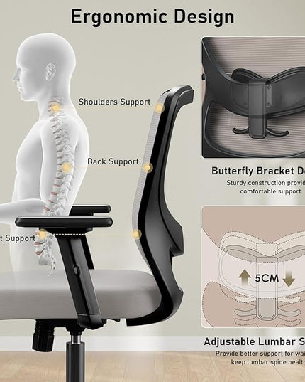 Office Chair, Ergonomic Desk Chair with Adjustable High Back, Breathable Mesh Computer Chair with Adjustable Armrests, Rolling Swivel Comfy Task Chairs, Executive Chair for Home Office - LeafyLoom