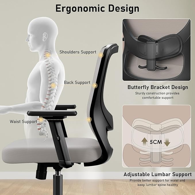 Office Chair, Ergonomic Desk Chair with Adjustable High Back, Breathable Mesh Computer Chair with Adjustable Armrests, Rolling Swivel Comfy Task Chairs, Executive Chair for Home Office - LeafyLoom
