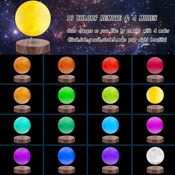 VGAzer Levitating Moon Lamp, Floating and Spinning 3D Moon Light 16 Colors Model ,Gifts for Women,Thanksgiving Christmas Gifts for Kids,Friends - LeafyLoom
