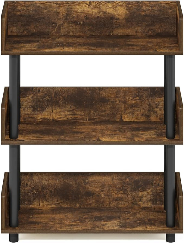 Furinno Turn-N-Tube 3-Tier Toolless Display Rack, Amber Pine/Black - LeafyLoom