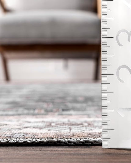 nuLOOM Devin Machine Washable Vintage Medallion Ultra Thin Area Rug, 4' x 6', Charcoal - LeafyLoom