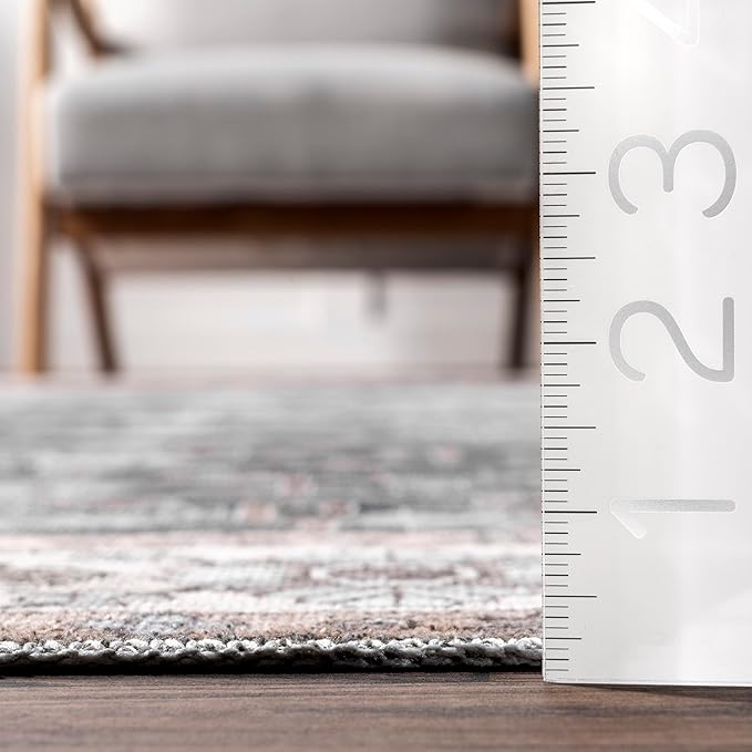 nuLOOM Devin Machine Washable Vintage Medallion Ultra Thin Area Rug, 4' x 6', Charcoal - LeafyLoom