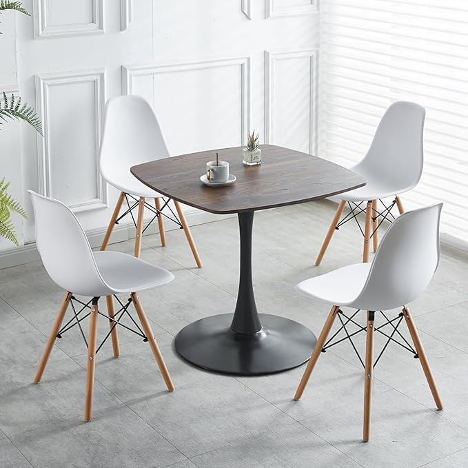 31.5 inch Wood Square Pedestal Dining Table, Mid Century Modern Tulip Table for Kitchen Living Room Small Spaces - LeafyLoom