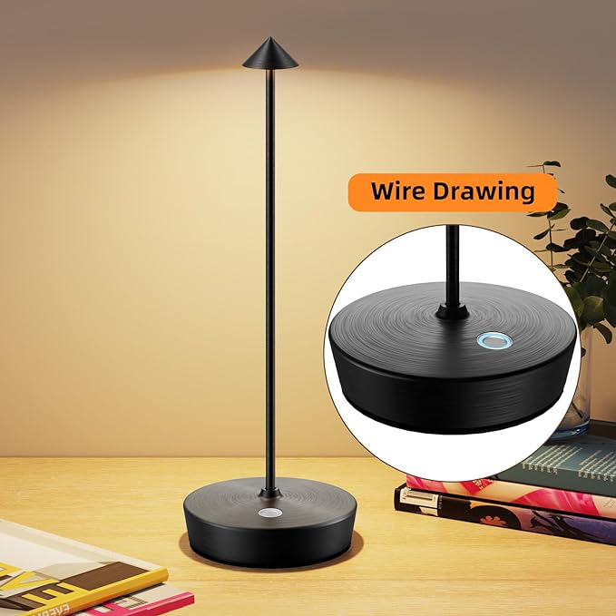 Cordless Rechargeable Table Lamp, 6000mAh Outdoor Waterproof Battery Operated Table Light LED Touch Dimmable Desk Lamps for Patio Dining Restaurant Home Living Room Black - LeafyLoom