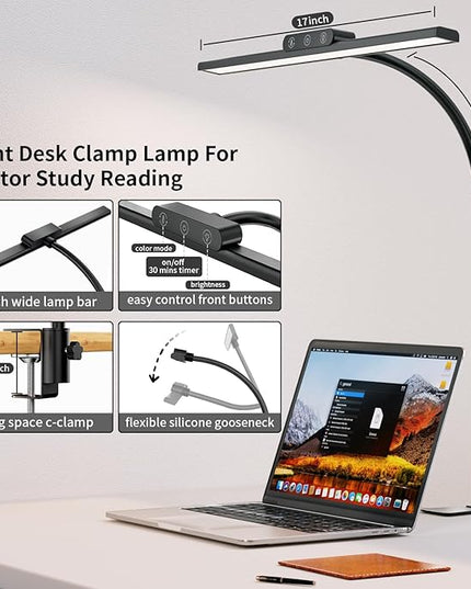 KableRika Desk Lamp,Led Desk Lamps with Clamp,Architect Desk Lights for Home Office Desktop Office Lamp 4-Brightness 4-Color Eye Care Overhead Table Lamp for Computer Monitor Study Reading - LeafyLoom
