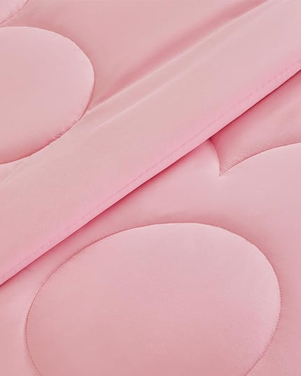 SLEEP ZONE Kids Pink Bedding Comforter Set Full/Queen Size - Super Cute & Soft Girls Bedding 7 Pieces Set with Comforter, Sheet, Pillowcase & Sham (Cinquefoil Pink) - LeafyLoom