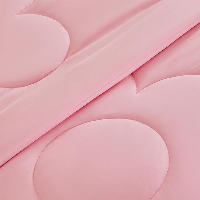SLEEP ZONE Kids Pink Bedding Comforter Set Full/Queen Size - Super Cute & Soft Girls Bedding 7 Pieces Set with Comforter, Sheet, Pillowcase & Sham (Cinquefoil Pink) - LeafyLoom