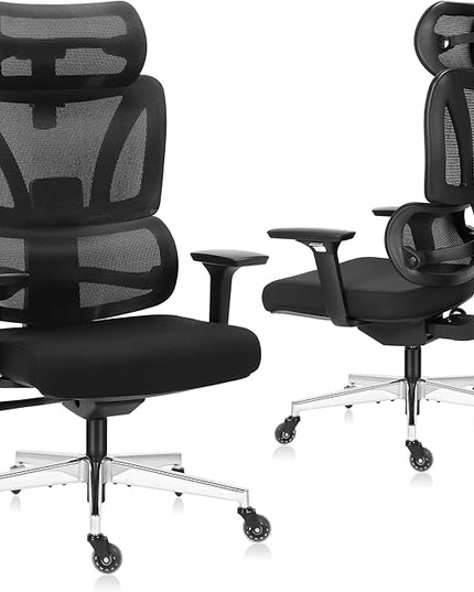 C19 Ergonomic Mesh Office Chair with Adjustable Height Lumbar Support，3D Armrest & Headrest，Tilt Function，Blade Wheel for High Back Desk Chair，Swivel Big and Tall Computer Chair (Black) - LeafyLoom