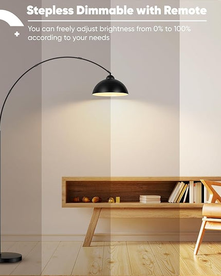 Arc Floor Lamp for Living Room with Remote, 78” Black Standing Lamp with LED Bulb, Stepless Dimmable Color Temperature & Brightness Corner Lamp, Modern Over Couch Tall Reading Light for Bedroom Office - LeafyLoom