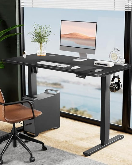 SMUG Standing Desk, Adjustable Height Electric Sit Stand Up Down Computer Table, 55x24 Inch Ergonomic Rising Desks for Work Office Home, Modern Gaming Desktop Workstation, Black - LeafyLoom