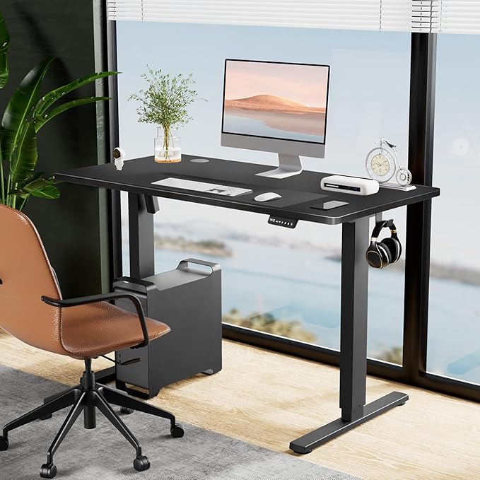 SMUG Standing Desk, Adjustable Height Electric Sit Stand Up Down Computer Table, 55x24 Inch Ergonomic Rising Desks for Work Office Home, Modern Gaming Desktop Workstation, Black - LeafyLoom
