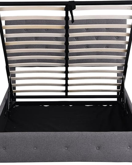 Full Upholstered Platform Hydraulic System, Lift Up Storage Bed Size with Headboard and Button Tufted, Wooden Bedframe for Teens Adults, B-Gray b - LeafyLoom