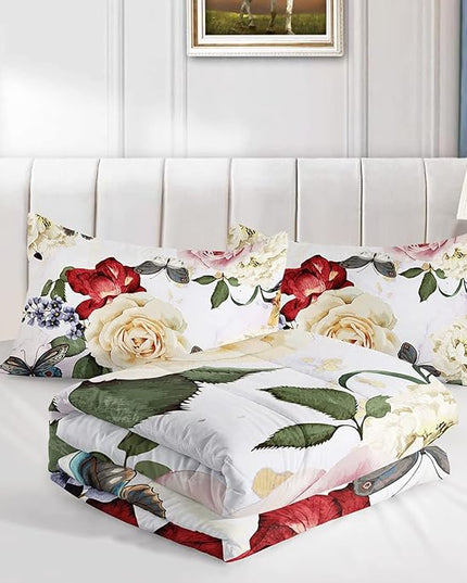 Butterfly Comforter Set for Girls Kids Adults Watercolor Butterfly Rose Bedding Set Aesthetics Butterflies Quilt Duvet Set Full Size with 1 Comforter and 2 Pillowcases - LeafyLoom