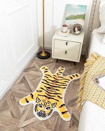 Tiger Shaped Bath Mat for Bathroom Cute Animals Yellow Tiger Cartoon Bath Rug Non-Slip Absorbent Bathtub Rug for Bathroom Tub Door Mat Soft Bathmat Home Decor - LeafyLoom