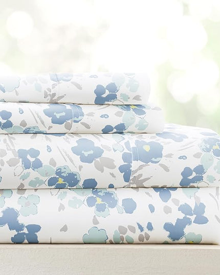 Linen Market 4 Piece King Bedding Sheet Set (Light Blue Violets) - Sleep Better Than Ever with These Ultra-Soft & Cooling Bed Sheets for Your King Size Bed - Deep Pocket Fits 16" Mattress - LeafyLoom